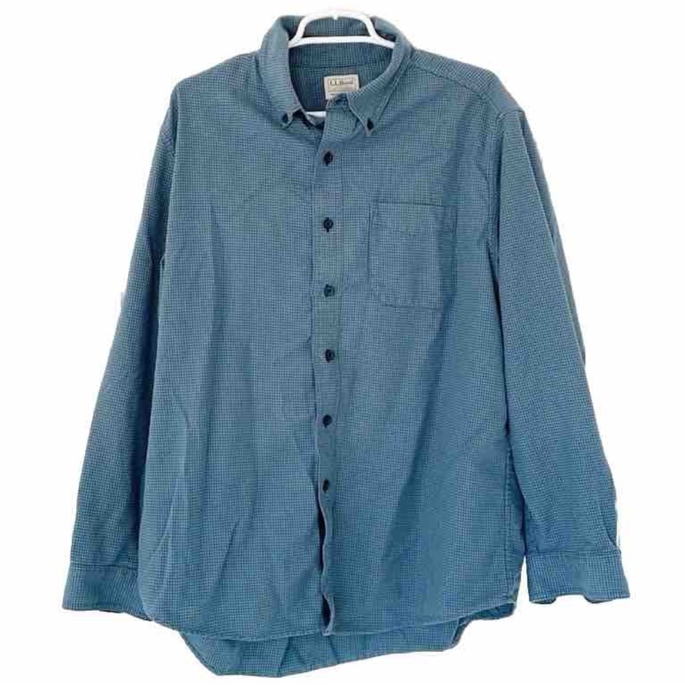 L.L. BEAN button down shirt size L blue check traditional fit cotton lon…